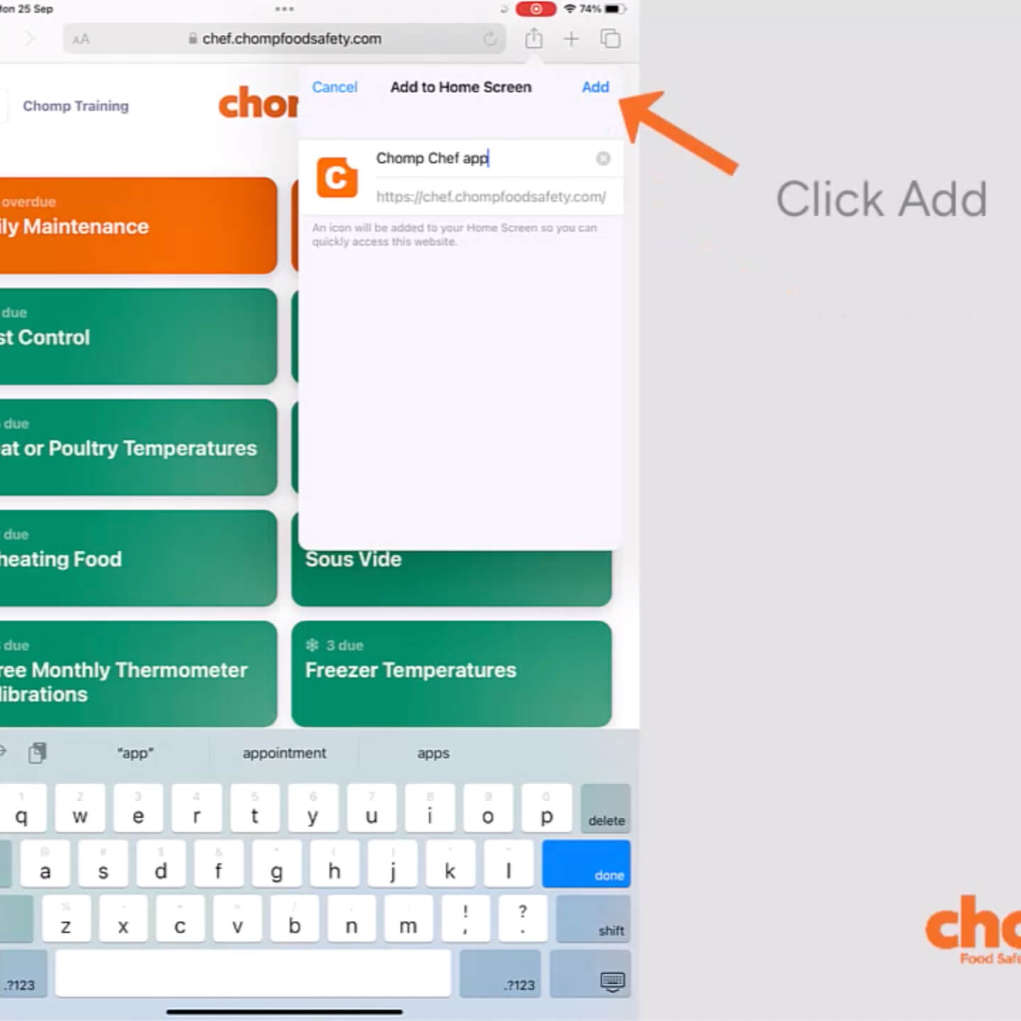 Tutorial to add Chef V4 app to home screen on an Apple device. 