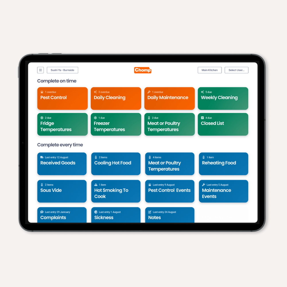 Chomp Food Safety App on iPad