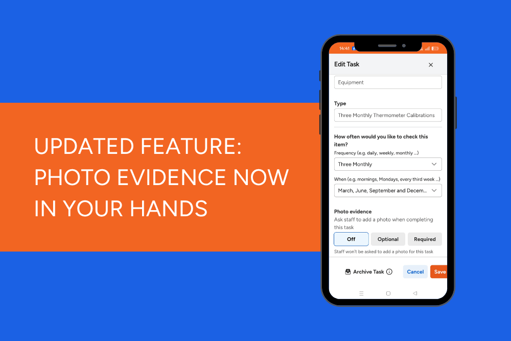 A phone with ChompHQ displaying with a title next to it saying Updated Feature: Photo evidence now in your hands