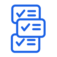 A blue icon of three rectangles with ticks and 2 lines inside of them